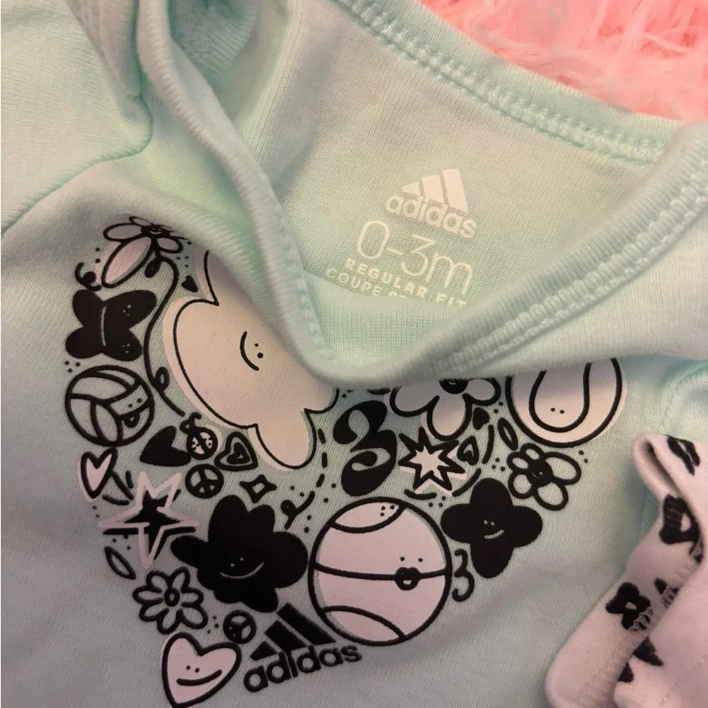 Adidas Infant Bodysuit Trio - Black, White, Mint - Picture 2 of 2